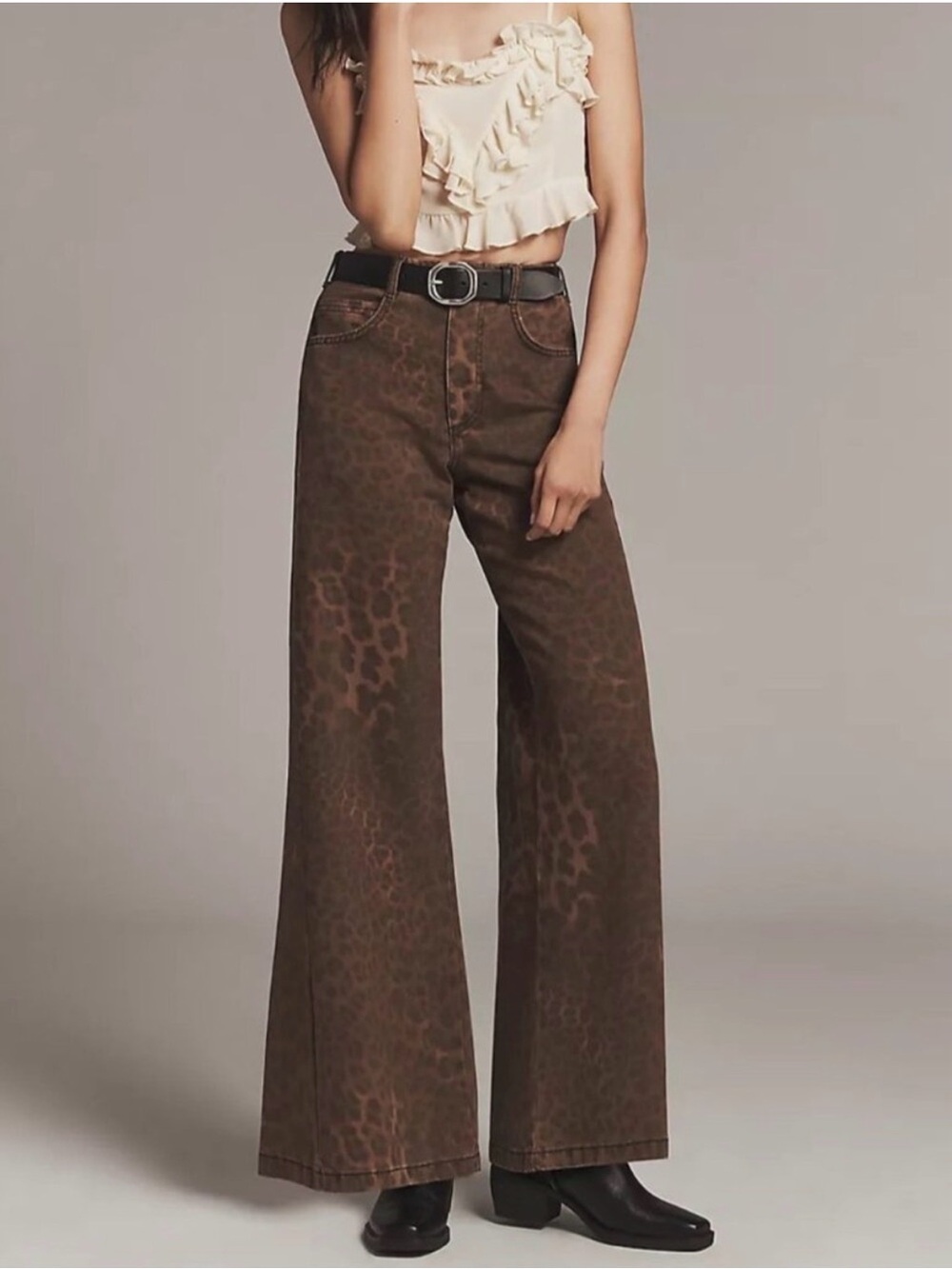 Anthropologie Pilcro Wide Leg Leopard Print Jeans - Brown